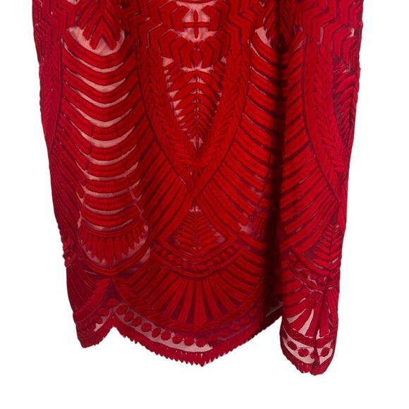 Bardot Sheath Mini Dress Womens 4 Red Lace Scalloped Cocktail Vampy Holiday Glam - Picture 4 of 7